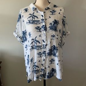 A.N.A. | White Print Cuffed shoulder button down L